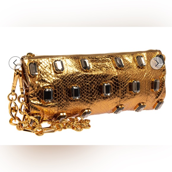 Prada Gold Python Whip Pietre Evening Clutch/Shoulder Bag with large Gemstones - Picture 1 of 17